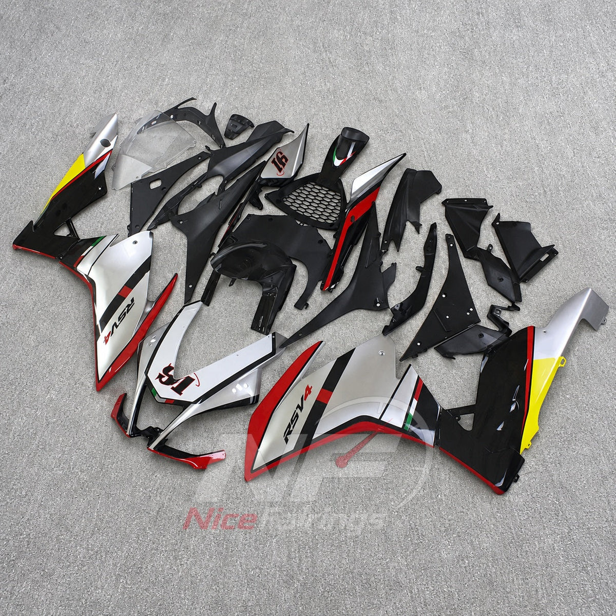 Aftermarket Fairing Kit Fits 2009-2014 APRILIA RSV4 1000 - ABS Plastic Bodywork - White Black Red | NiceFairings - front angle image