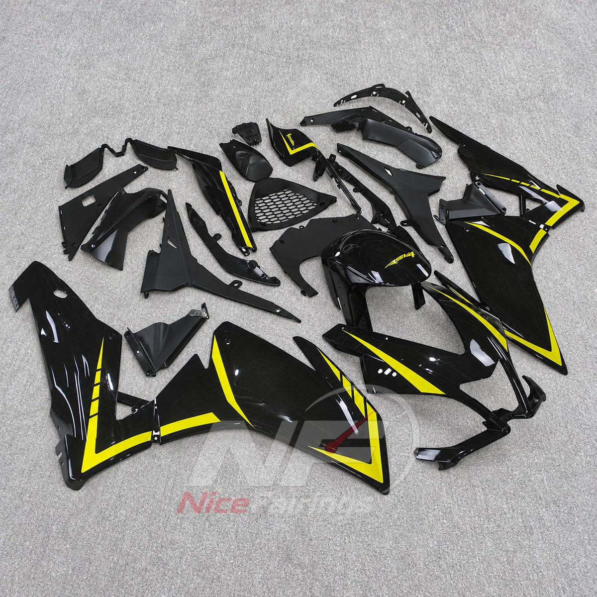 Replacement Fairings Fit 2009-2014 APRILIA RSV4 1000 - ABS Plastic Bodywork - Black Yellow | NiceFairings - front angle image