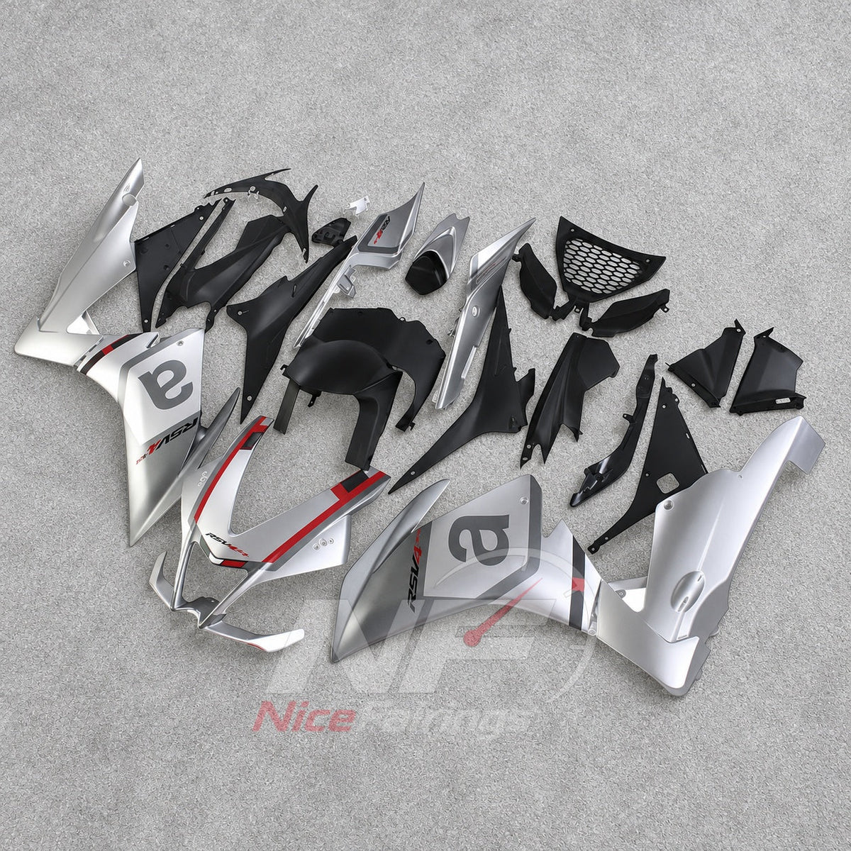 ABS Plastic Fairing Kit Fits 2009-2014 APRILIA RSV4 1000 - Silver White Bodywork | NiceFairings - front angle image