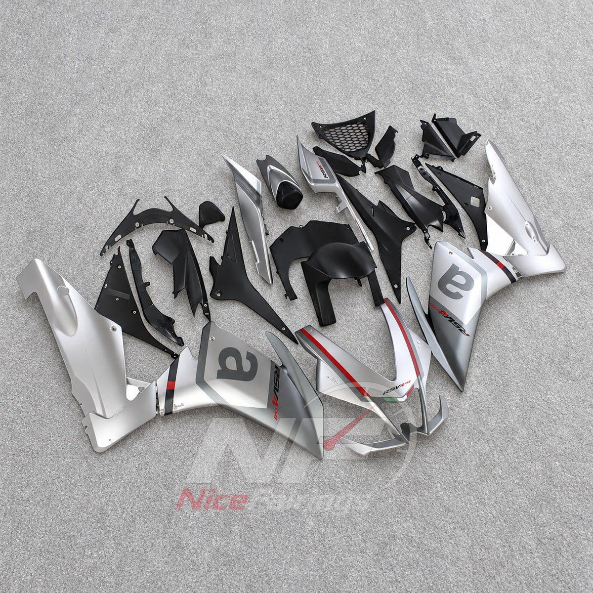 ABS Plastic Fairing Kit Fits 2009-2014 APRILIA RSV4 1000 - Silver White Bodywork | NiceFairings - side angle image