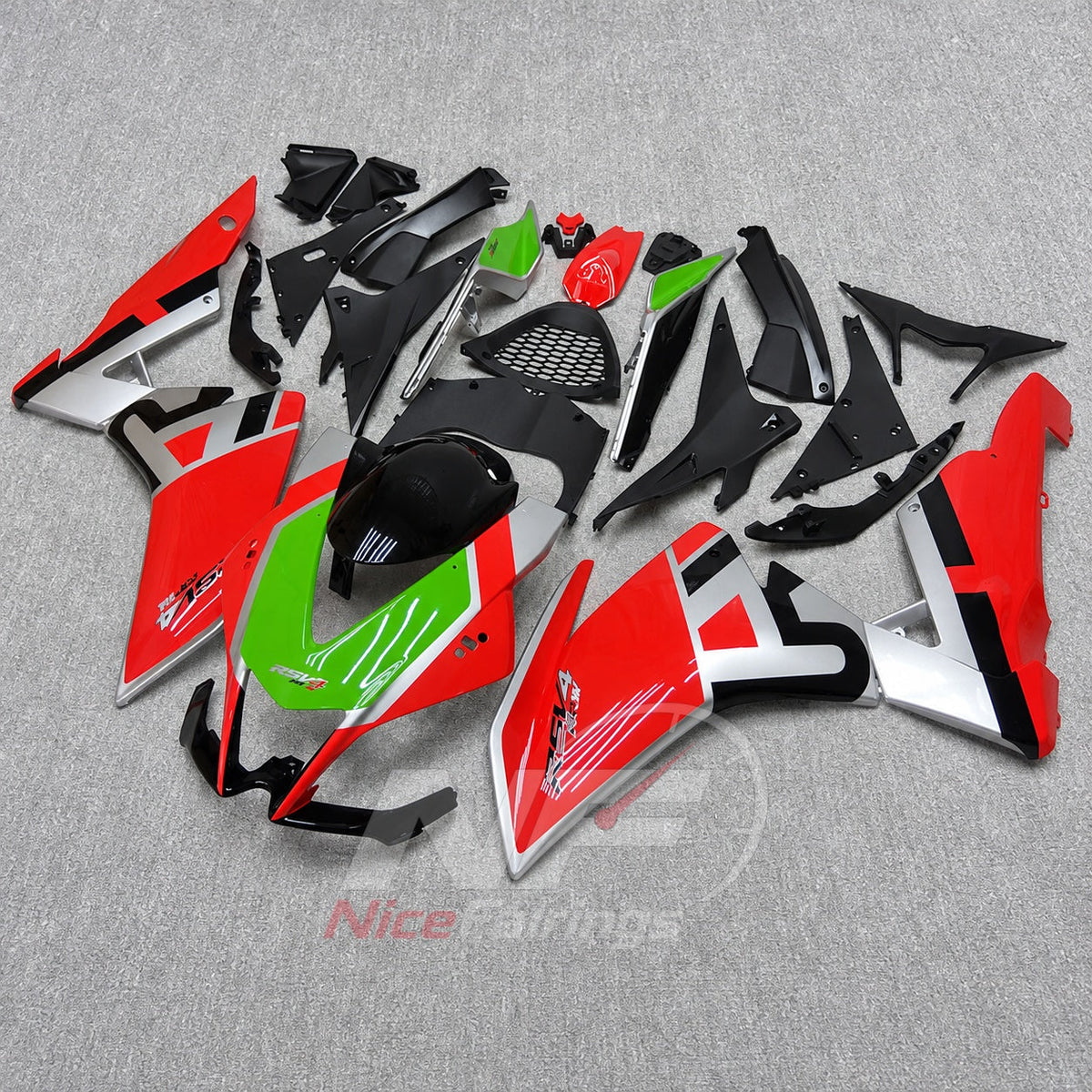 Fairing Kit Fits 2009-2014 APRILIA RSV4 1000 - ABS Plastic Bodywork - Red Green Black | NiceFairings - front angle image