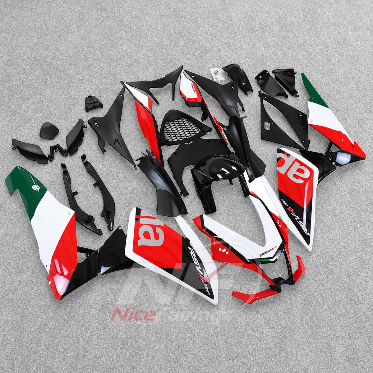 Motorcycle Fairing Kit Fits 2009-2014 APRILIA RSV4 1000 - ABS Plastic Bodywork - White Red Green | NiceFairings - side angle image