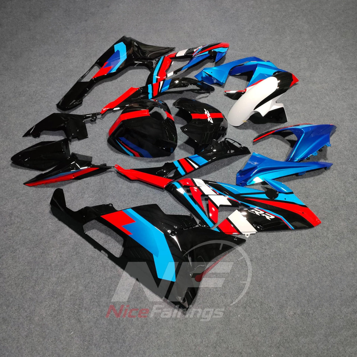 Injection-Molded Fairing Kit Fits 2015-2016 BMW S1000RR - Turquoise Red Black - Tank and Tail Covers Included - ABS Plastic Bodywork | NiceFairings - side angle image