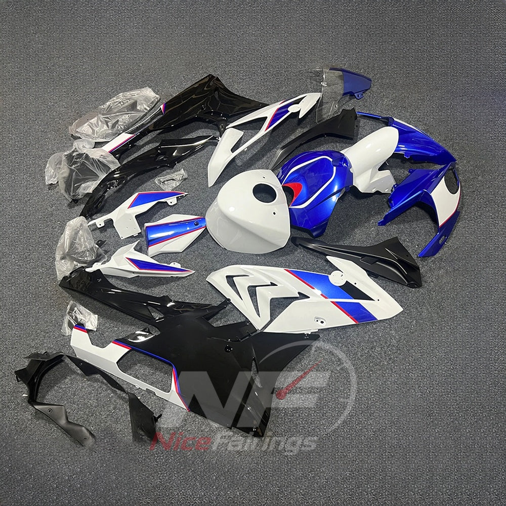 Aftermarket Fairing Kit Fits 2015-2016 BMW S1000RR - White Blue Motorsport - Tank Cover Included - Injection-Molded ABS Plastic | NiceFairings - side angle image