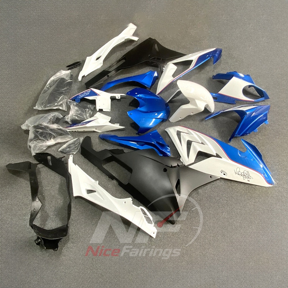 Injection-Molded Fairing Kit Fits 2015-2016 BMW S1000RR - White Blue - ABS Plastic Bodywork | NiceFairings - side angle image