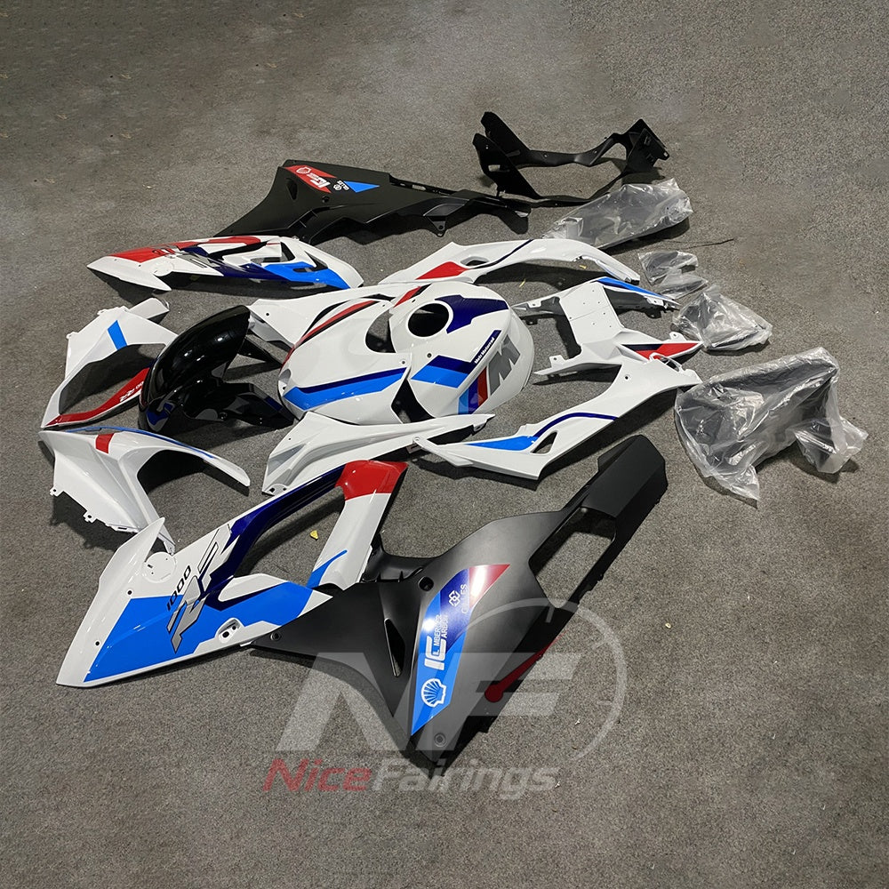 Fairing Kit Fits 2015-2016 BMW S1000RR - White Blue Red - Injection-Molded ABS Plastic | NiceFairings - side angle image
