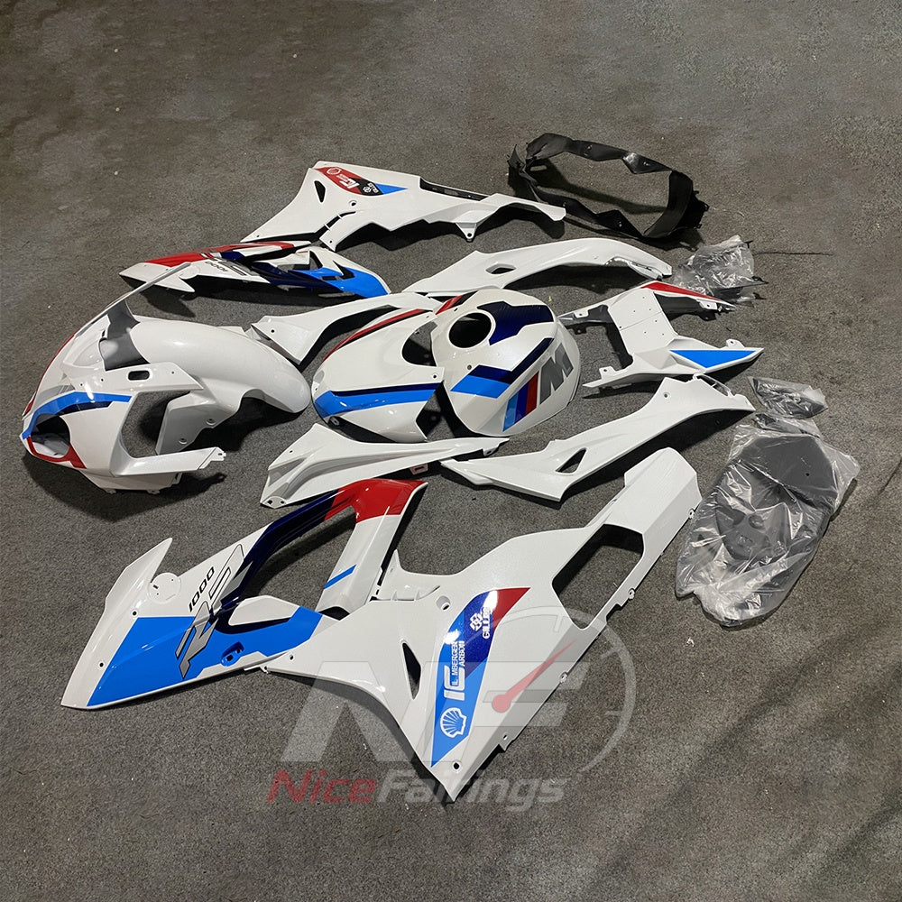 Fairings Kit Fits 2015-2016 BMW S1000RR - White Blue Red - Tank Cover Included - Injection-Molded ABS Plastic | NiceFairings - front angle image