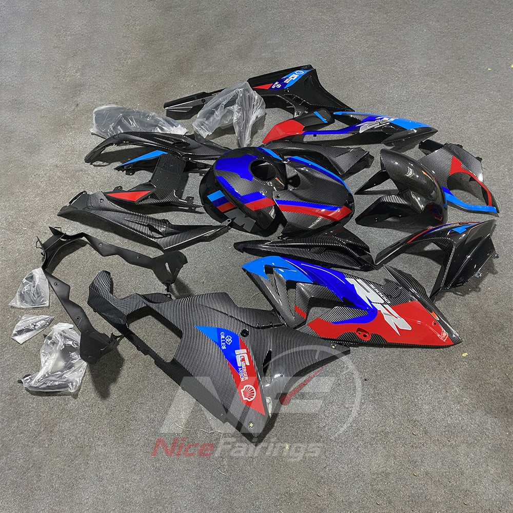 Aftermarket Fairing Kit Fits 2015-2016 BMW S1000RR - Blue Black Red Carbon Fiber Look - ABS Plastic Bodywork | NiceFairings - front angle image
