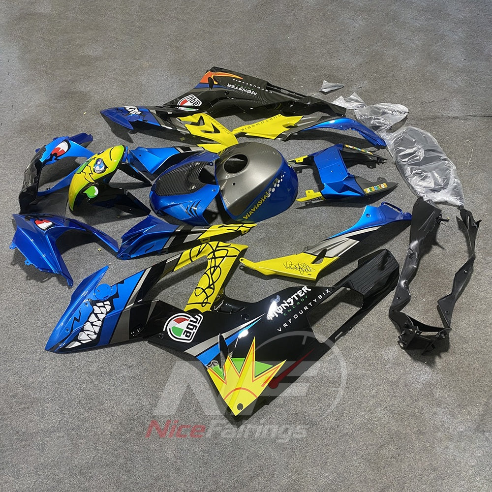 Fairings Kit Fits 2015-2016 BMW S1000RR - Blue Yellow Black Carbon Fiber Look - ABS Plastic Bodywork | NiceFairings - side angle image