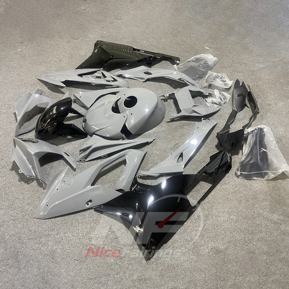ABS Plastic Fairing Kit Fits 2015-2016 BMW S1000RR - White Black Race Graphic - Tank Cover Included - Injection-Molded Bodywork | NiceFairings - side angle image