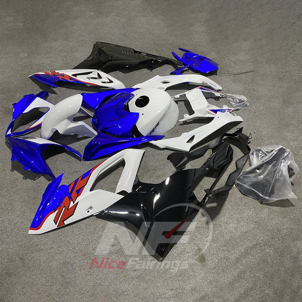 Motorcycle Fairing Kit Fits 2015-2016 BMW S1000RR - White Blue - Tank Cover Included - Injection-Molded ABS Plastic | NiceFairings - side angle image