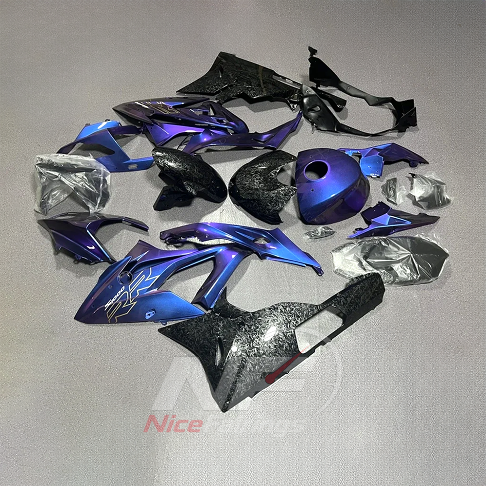 ABS Plastic Fairing Kit Fits 2015-2016 BMW S1000RR - Dark Blue Purple Carbon Fiber Look - Injection-Molded Bodywork | NiceFairings - front angle image