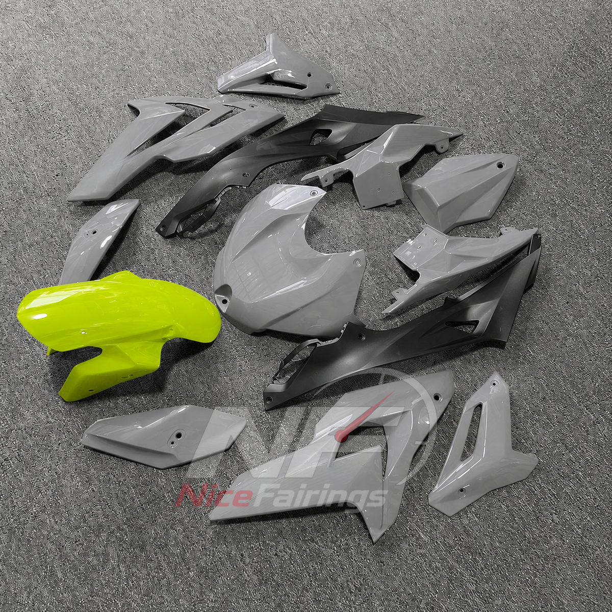 Sportbike Fairing Kit Fits 2014-2016 BMW S1000R - Aftermarket ABS Panels - Silver White Neon Yellow | NiceFairings - front angle image
