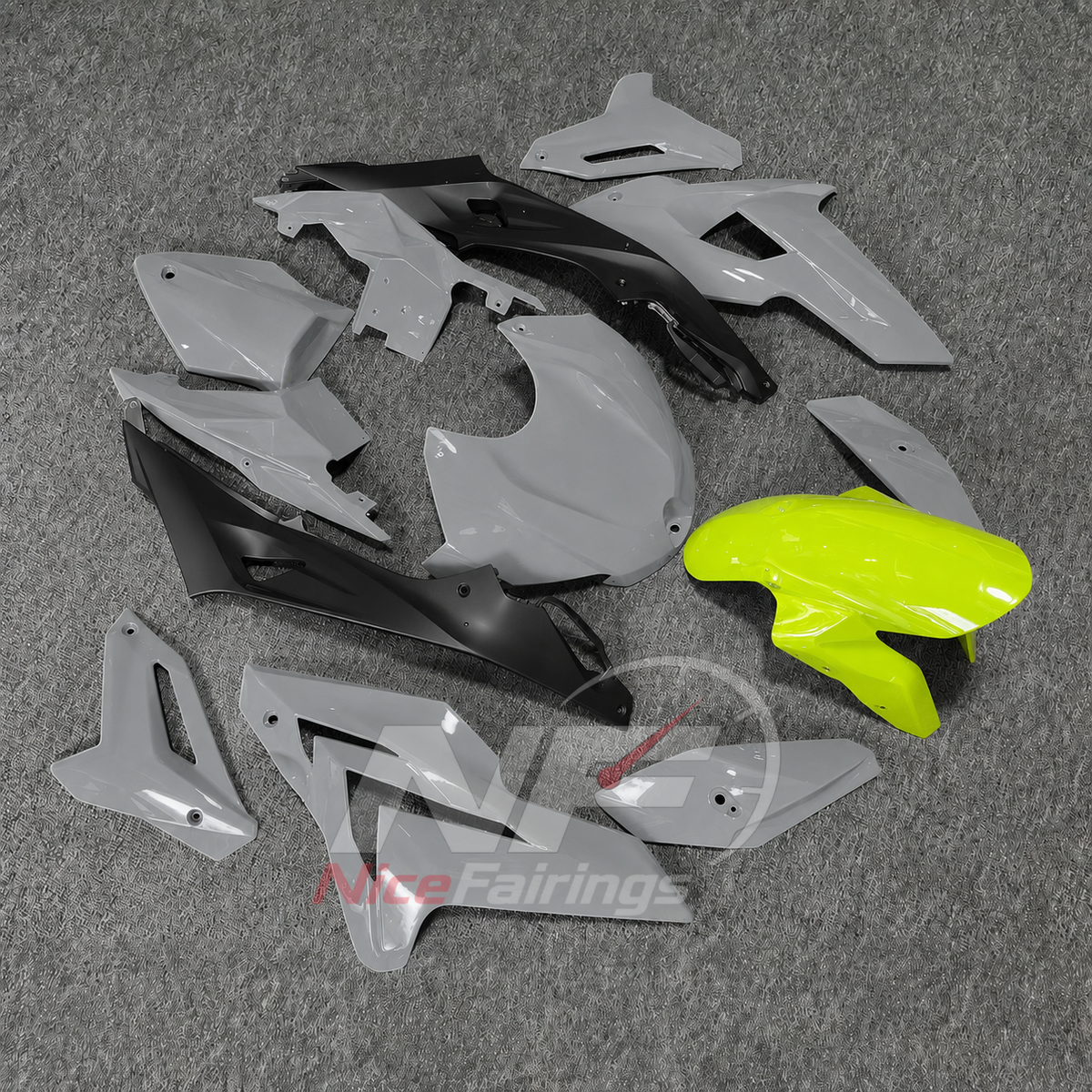 Sportbike Fairing Kit Fits 2014-2016 BMW S1000R - Aftermarket ABS Panels - Silver White Neon Yellow | NiceFairings - side angle image