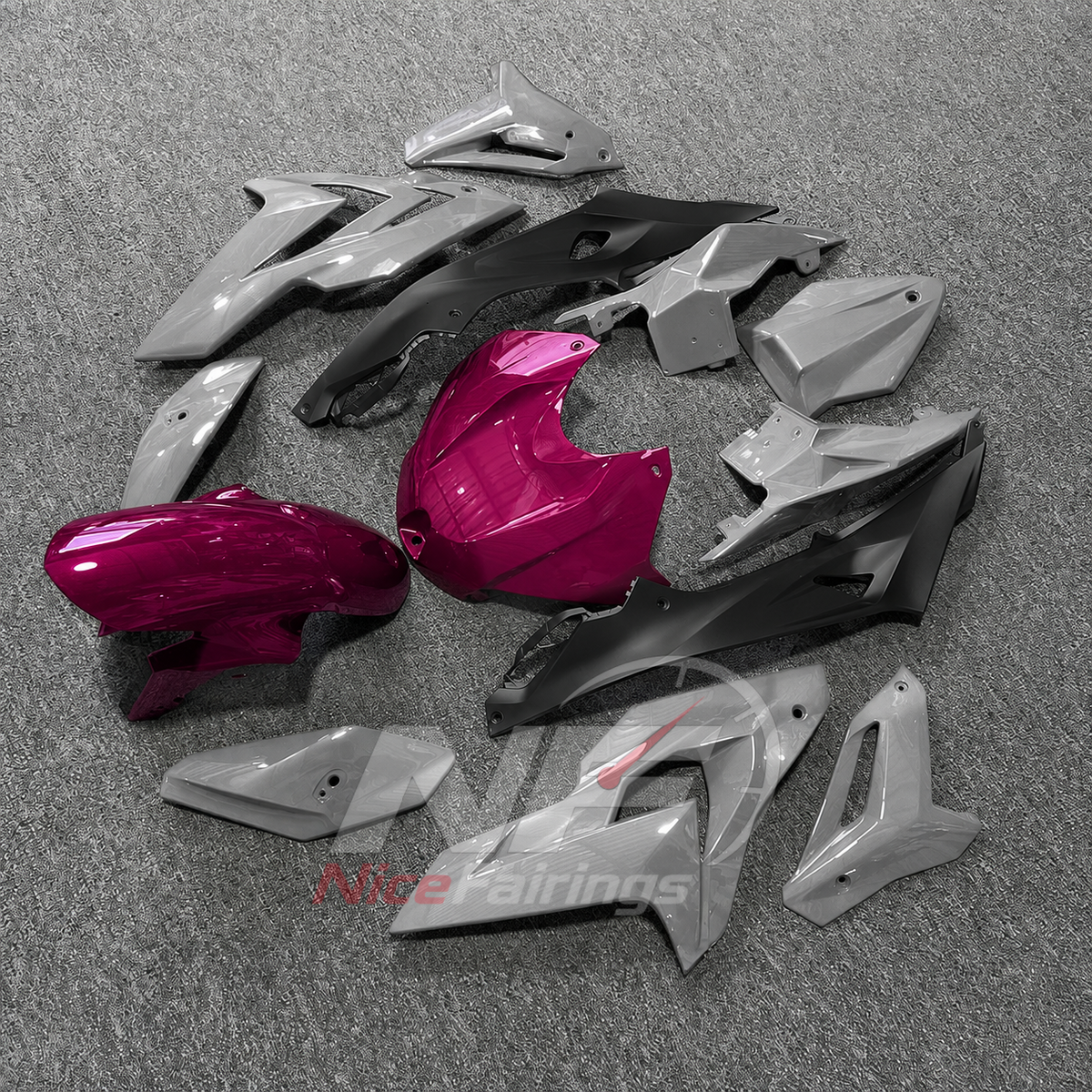 Motorcycle Fairing Kit Fits 2014-2016 BMW S1000R - Replacement ABS Plastic - Silver White Magenta | NiceFairings - front angle image