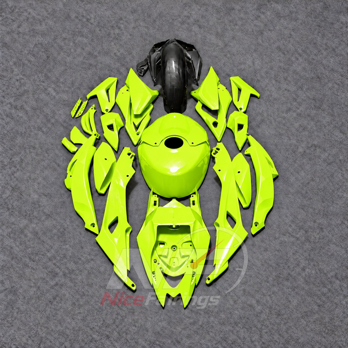 Custom Fairings Fit 2017-2020 BMW S1000R - ABS Plastic Bodywork - Neon Yellow Black | NiceFairings - front angle image