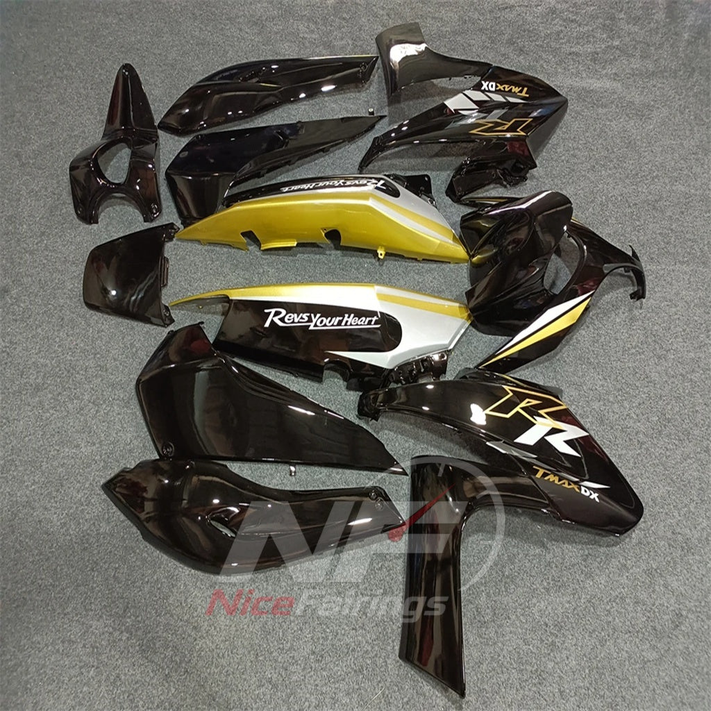 Fairing Kit Fits 2008-2011 YAMAHA TMAX500 - ABS Plastic Bodywork - Black Gold White | NiceFairings - front angle image