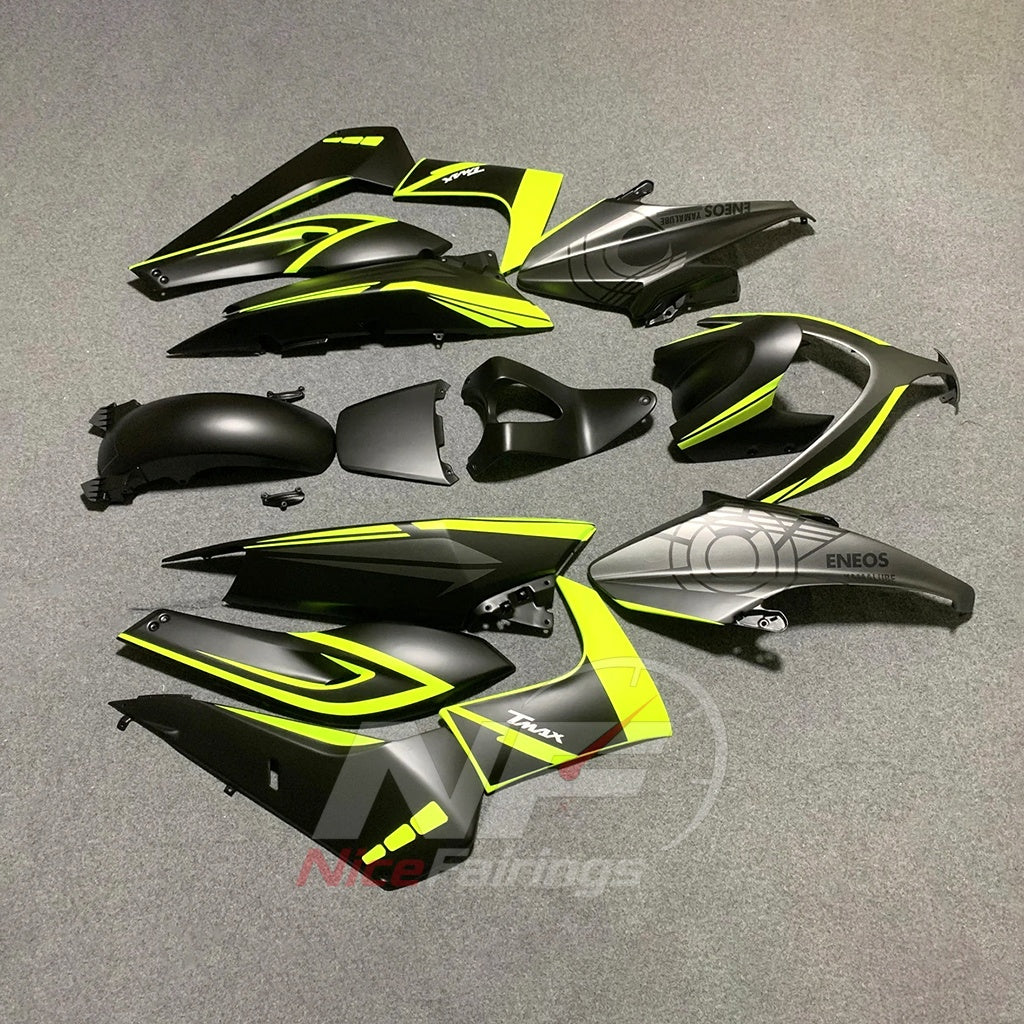Custom Fairings Fit 2008-2011 YAMAHA TMAX500 - ABS Fairing Panels - Black Neon Yellow | NiceFairings - front angle image