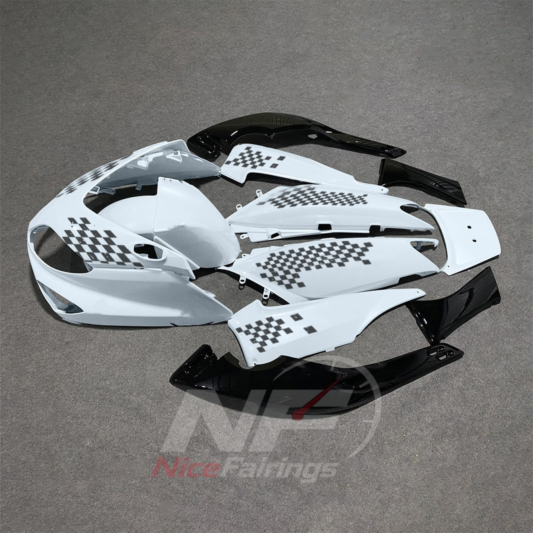 Custom Fairings Fit 2001-2007 YAMAHA TMAX500 - Scooter ABS Bodywork - White Black Checkered | NiceFairings - front angle image