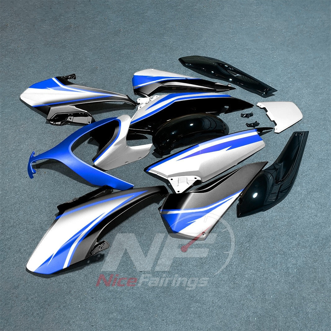Scooter Fairing Kit Fits 2008-2011 YAMAHA TMAX500 (TMAX-500) - Custom-Painted ABS Bodywork - Blue White Silver | NiceFairings - front angle image