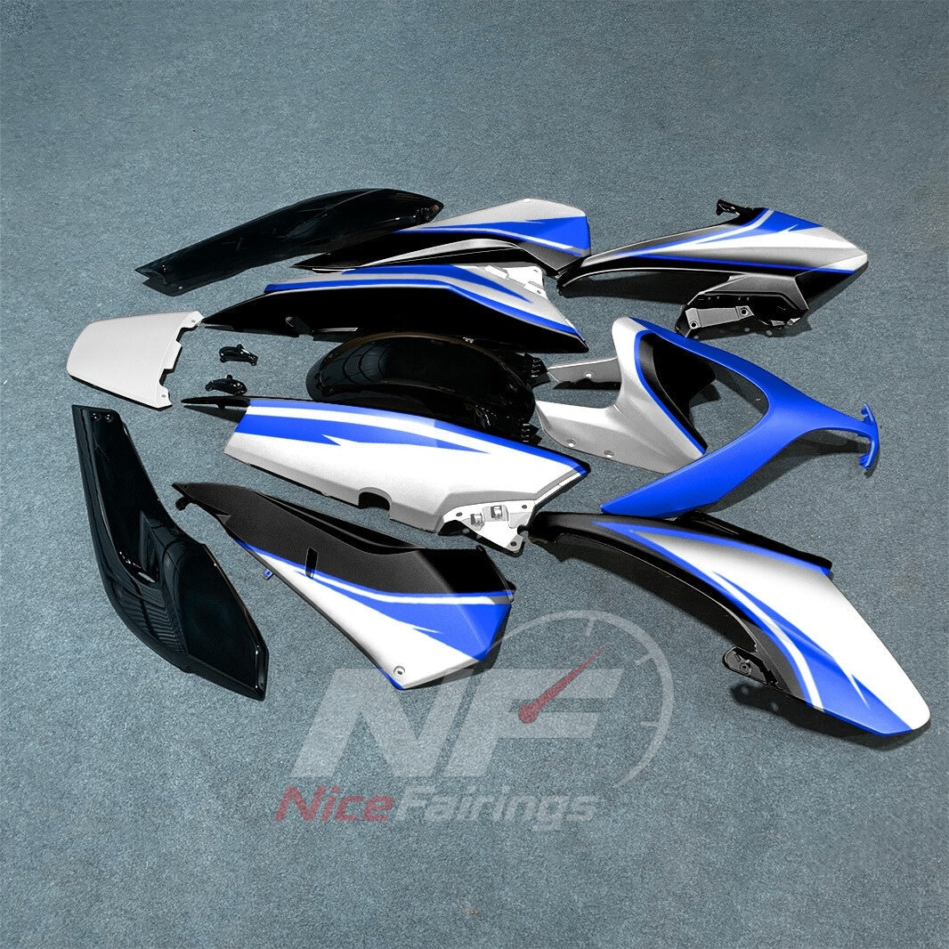 Scooter Fairing Kit Fits 2008-2011 YAMAHA TMAX500 (TMAX-500) - Custom-Painted ABS Bodywork - Blue White Silver | NiceFairings - side angle image