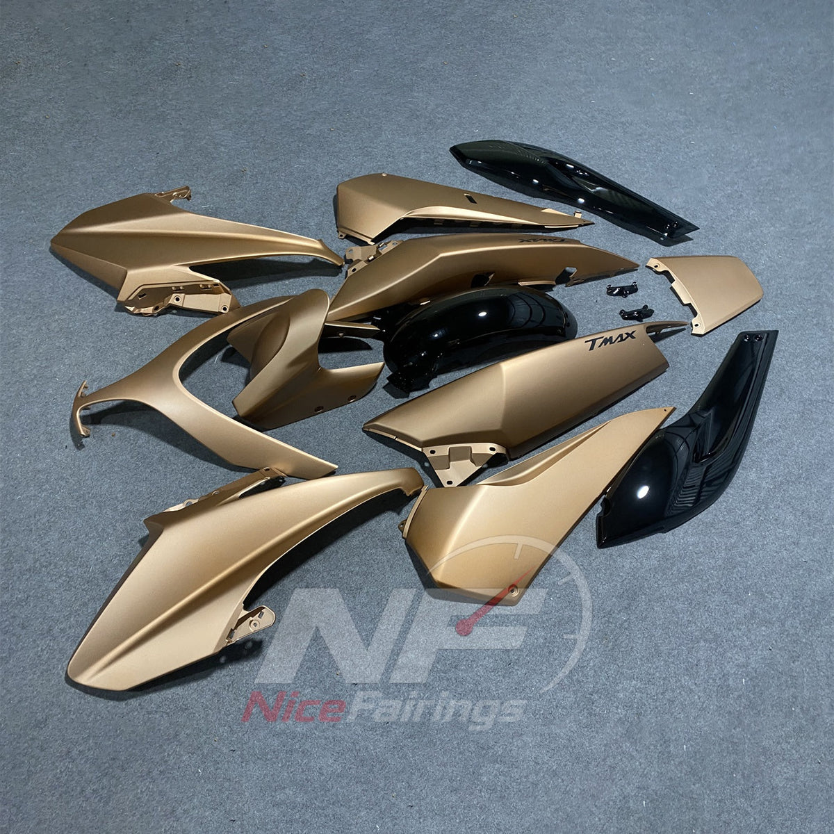 Scooter Fairing Kit Fits 2008-2011 YAMAHA TMAX500 (TMAX-500) - Replacement ABS Plastic - Gold Black | NiceFairings - front angle image