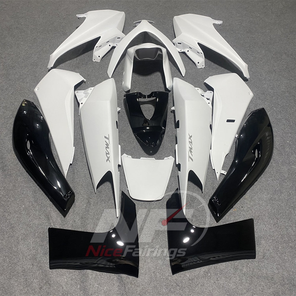 Motorcycle Fairing Kit Fits 2008-2011 YAMAHA TMAX500 (TMAX-500) - Custom-Painted ABS Bodywork - White Black Trim | NiceFairings - side angle image