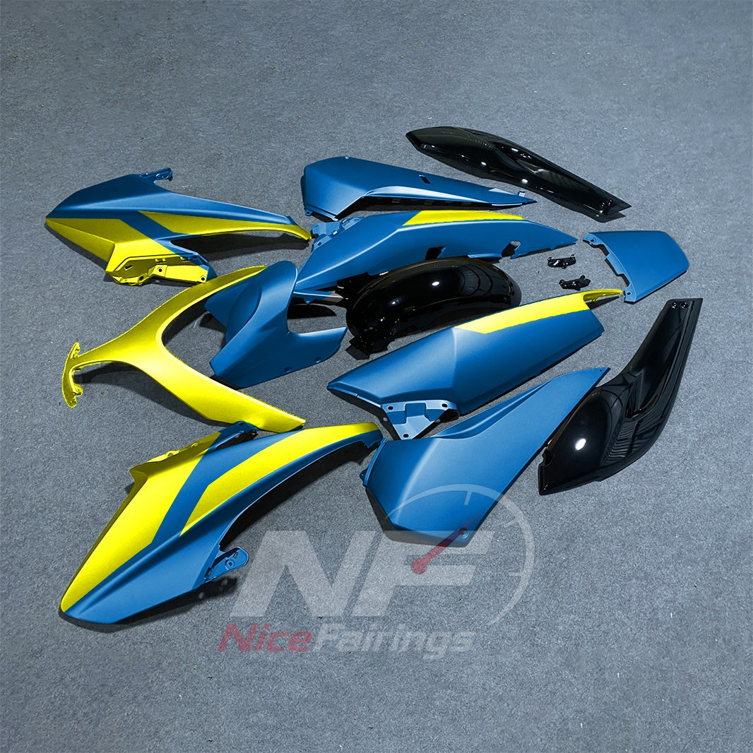 Replacement Fairings Fit 2008-2011 YAMAHA TMAX500 (TMAX-500) - Custom-Painted ABS Bodywork - Blue Yellow Black | NiceFairings - front angle image