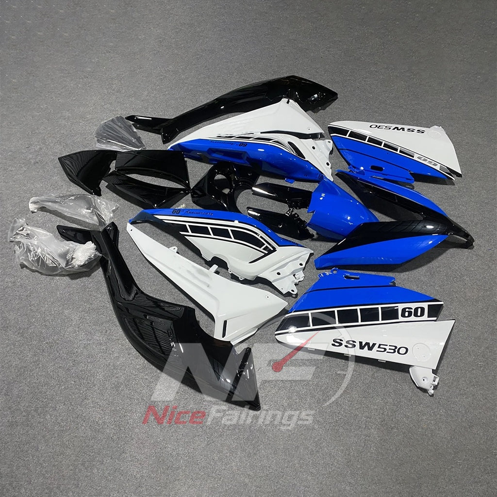 Aftermarket ABS Cowling Set Fits YAMAHA TMAX530 SJ09 2012-2014 - Blue White Graphic | NiceFairings - front angle image