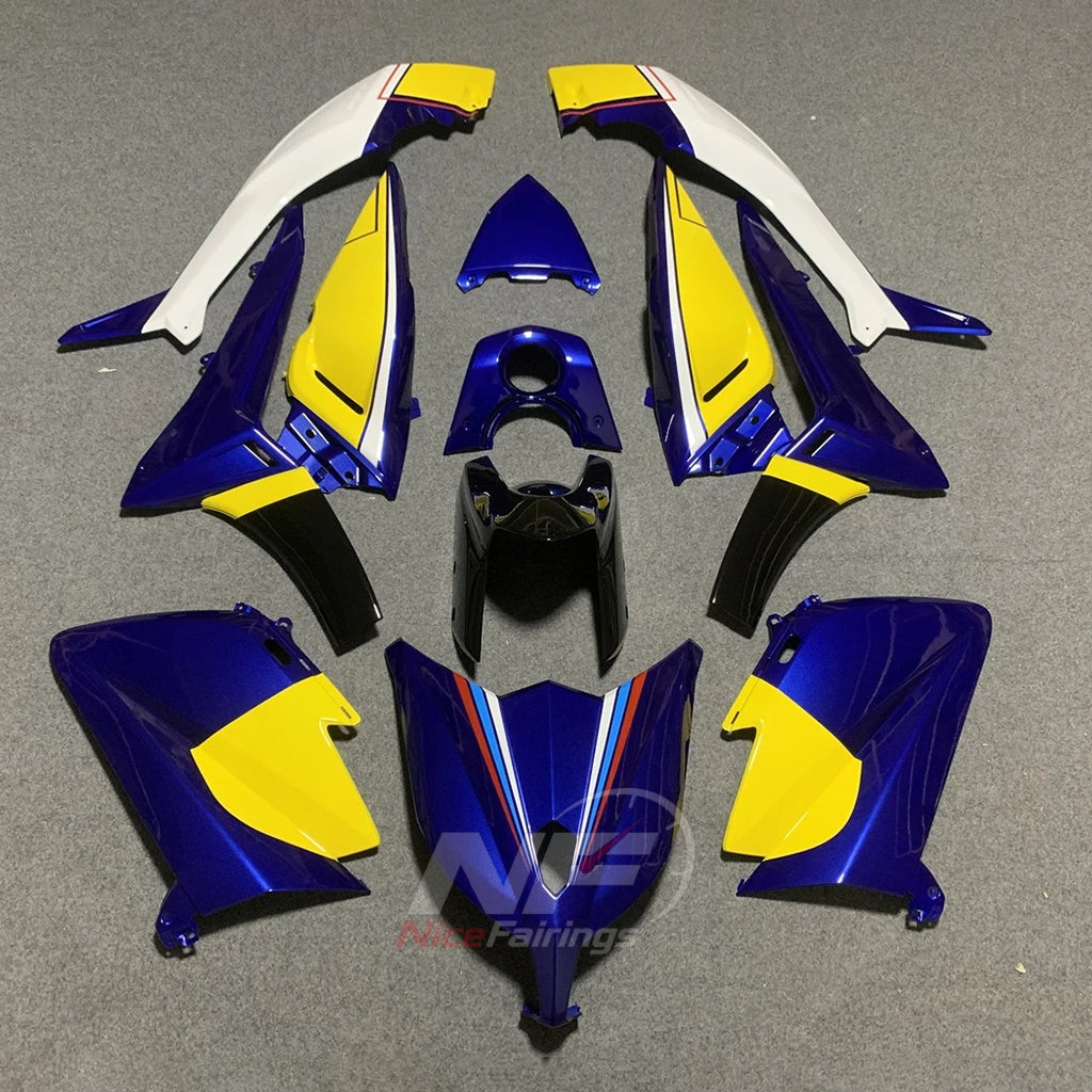 ABS Injection Fairing Kit Fits YAMAHA TMAX530 SJ09 2012-2014 - Blue Yellow Graphic | NiceFairings - front angle image