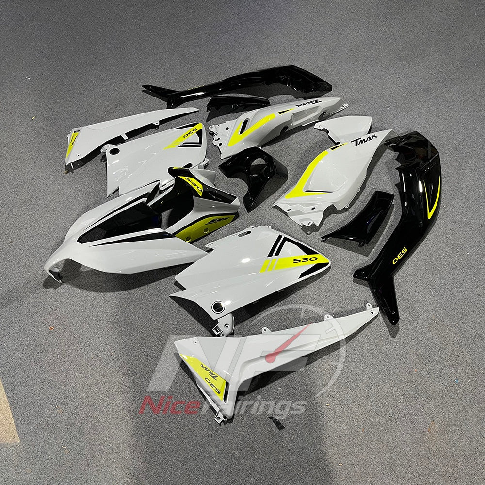 ABS Fairing Panel Kit Fits YAMAHA TMAX530 SJ09 2012-2014 - White Graphic | NiceFairings - side angle image