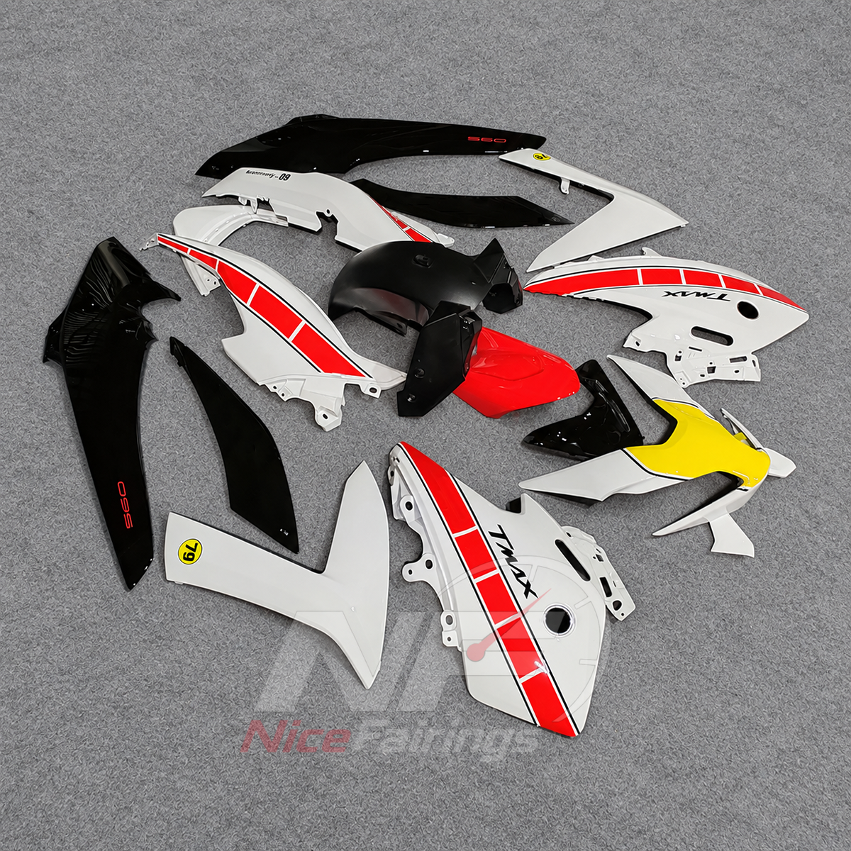 Fairing Kit Fits 2022-2024 YAMAHA TMAX560 - ABS Plastic Bodywork - White Red Black Racing | NiceFairings - front angle image