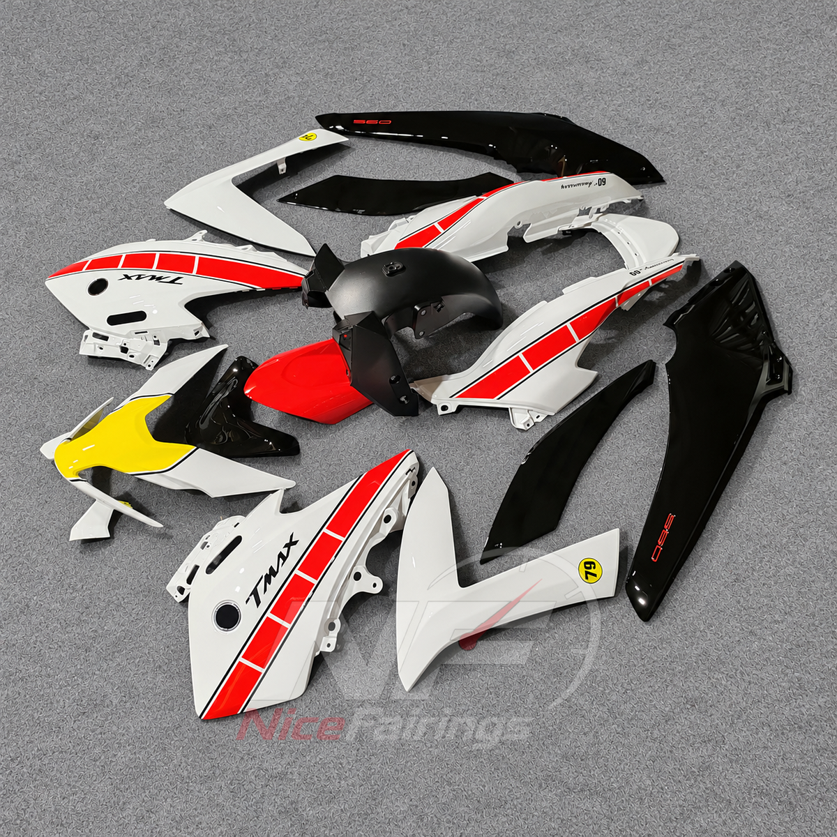 Fairing Kit Fits 2022-2024 YAMAHA TMAX560 - ABS Plastic Bodywork - White Red Black Racing | NiceFairings - side angle image