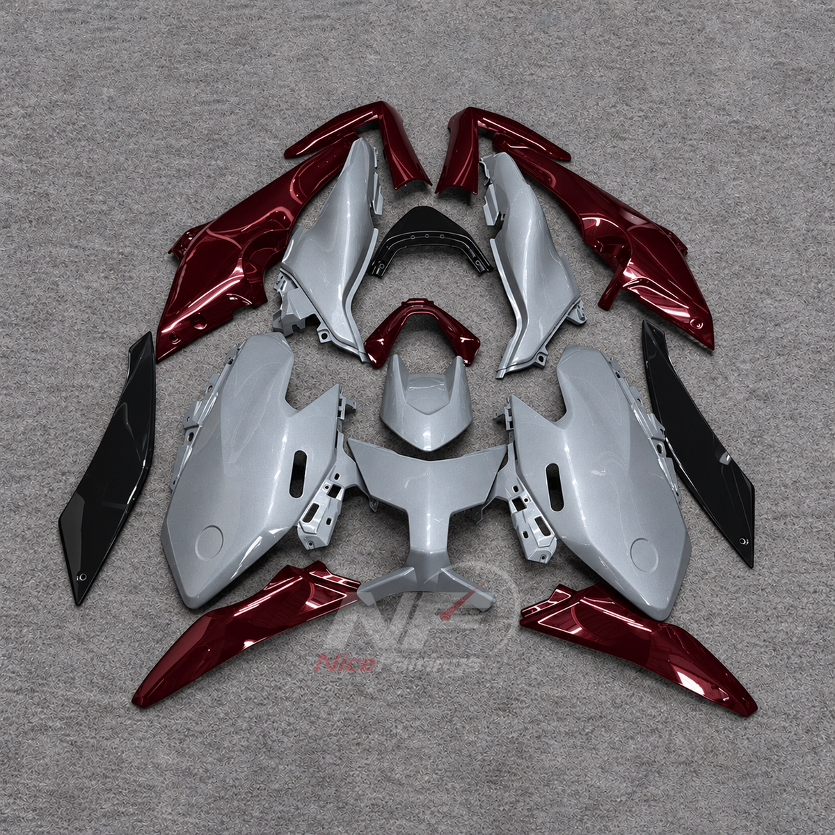 2025-2026 Yamaha TMAX560 ABS fairing kit - Burgundy Silver ABS Bodywork - front layout