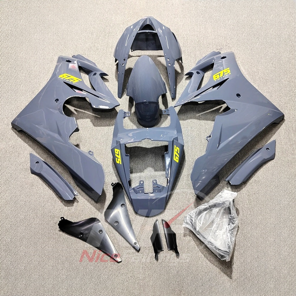 Motorcycle Fairing Kit Fits 2006-2008 TRIUMPH Daytona 675 - ABS Plastic Bodywork - Grey Black Yellow Detail | NiceFairings - front angle image