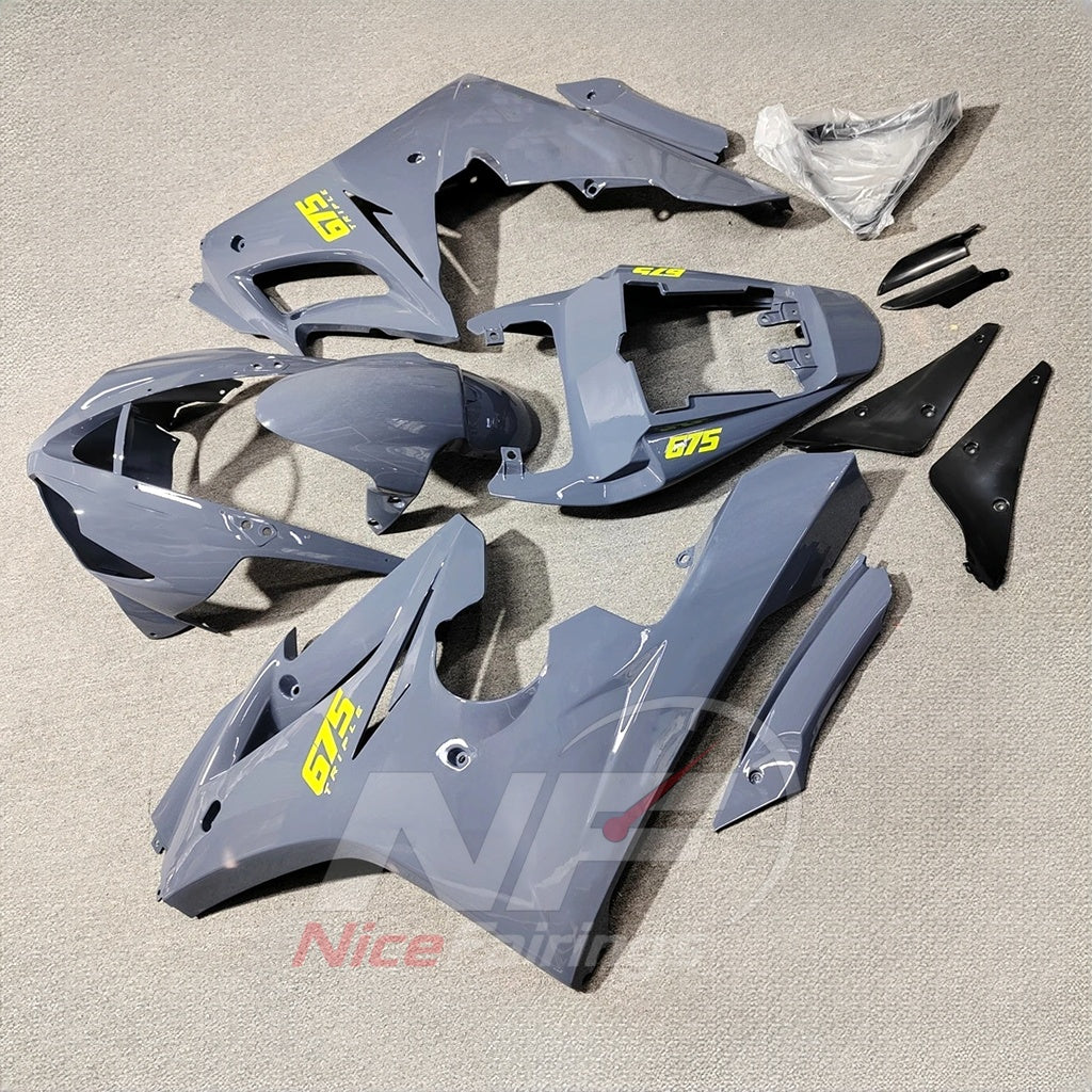Motorcycle Fairing Kit Fits 2006-2008 TRIUMPH Daytona 675 - ABS Plastic Bodywork - Grey Black Yellow Detail | NiceFairings - side angle image