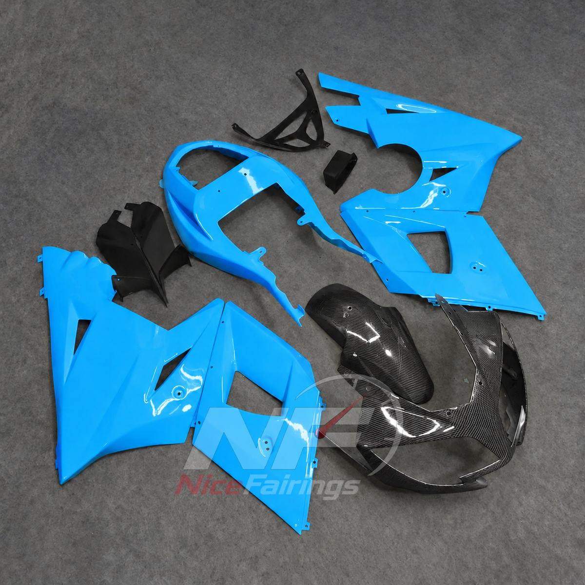 Motorcycle Fairing Kit Fits 2003-2005 TRIUMPH Daytona 600/650 - Carbon Fiber Look ABS Bodywork - Blue Black Carbon Fiber Look | NiceFairings - side angle image