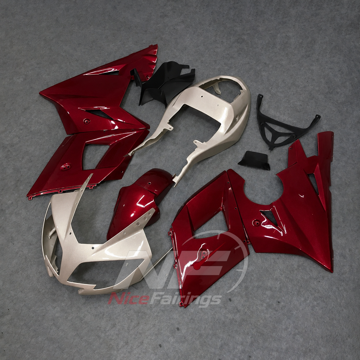 Motorcycle Fairing Kit Fits 2003-2005 TRIUMPH Daytona 600/650 - Handmade ABS Bodywork - Burgundy Ivory | NiceFairings - side angle image