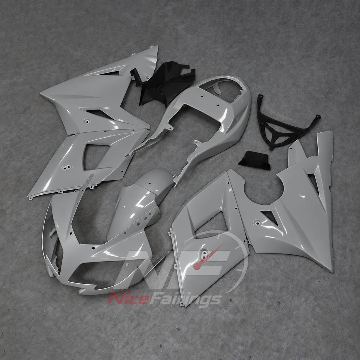 Custom Fairings Fit 2003-2005 TRIUMPH Daytona 600/650 - Handmade ABS Bodywork - Silver Grey | NiceFairings - side angle image
