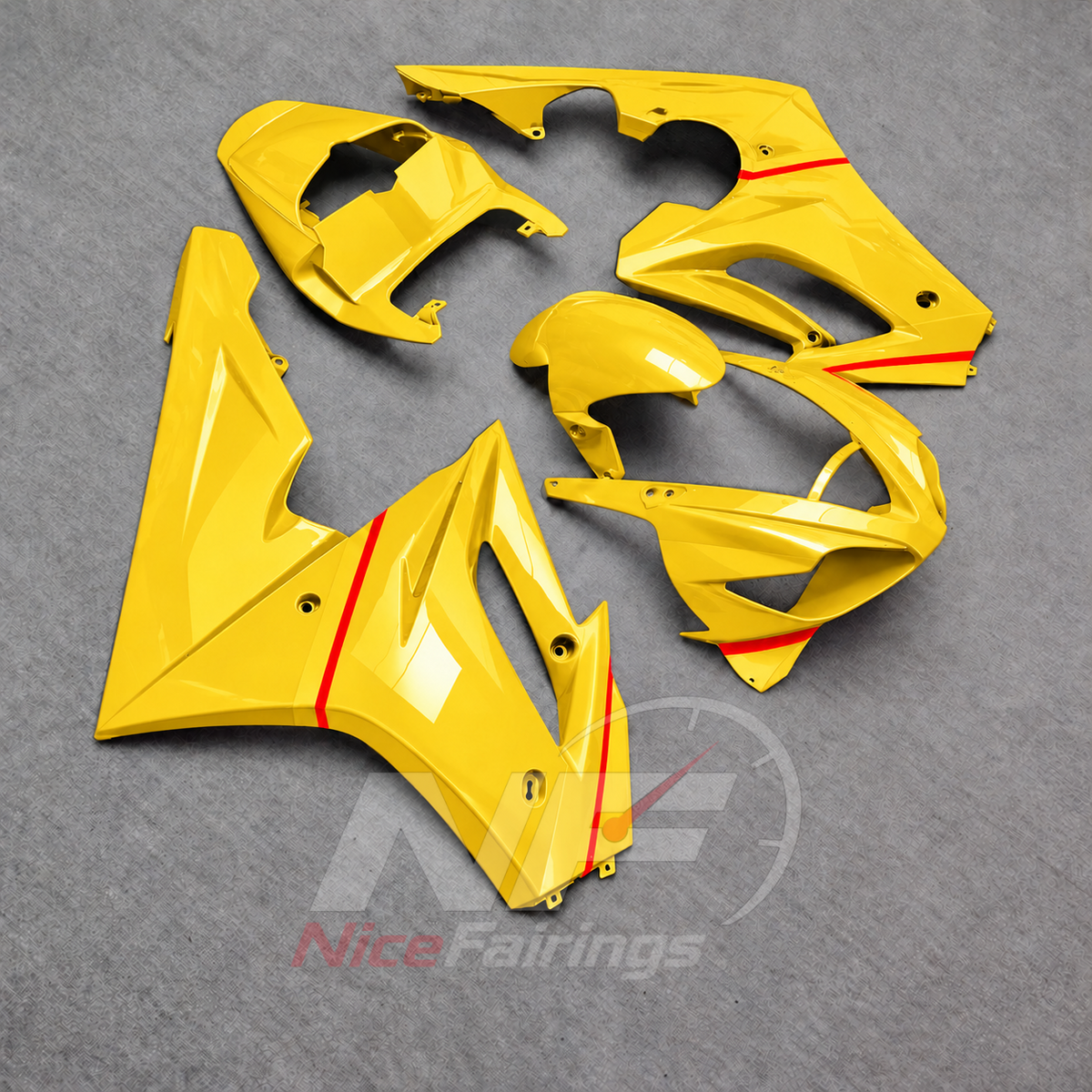 Fairings Kit Fits 2006-2008 TRIUMPH Daytona 675 - ABS Plastic Bodywork - Yellow Red Accent | NiceFairings - side angle image