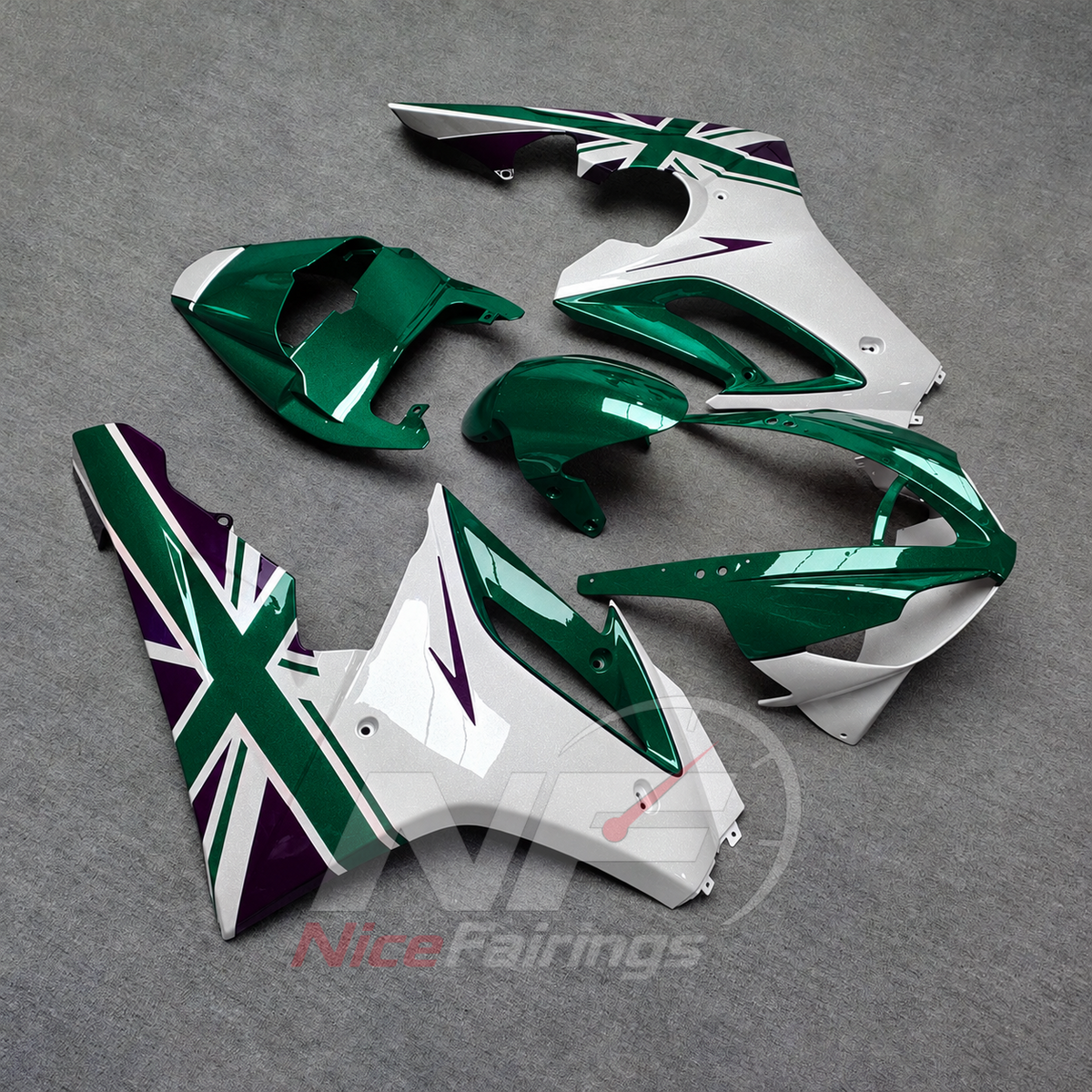 Replacement Fairings Fit 2006-2008 TRIUMPH Daytona 675 - ABS Plastic Bodywork - Green White Graphic | NiceFairings - front angle image