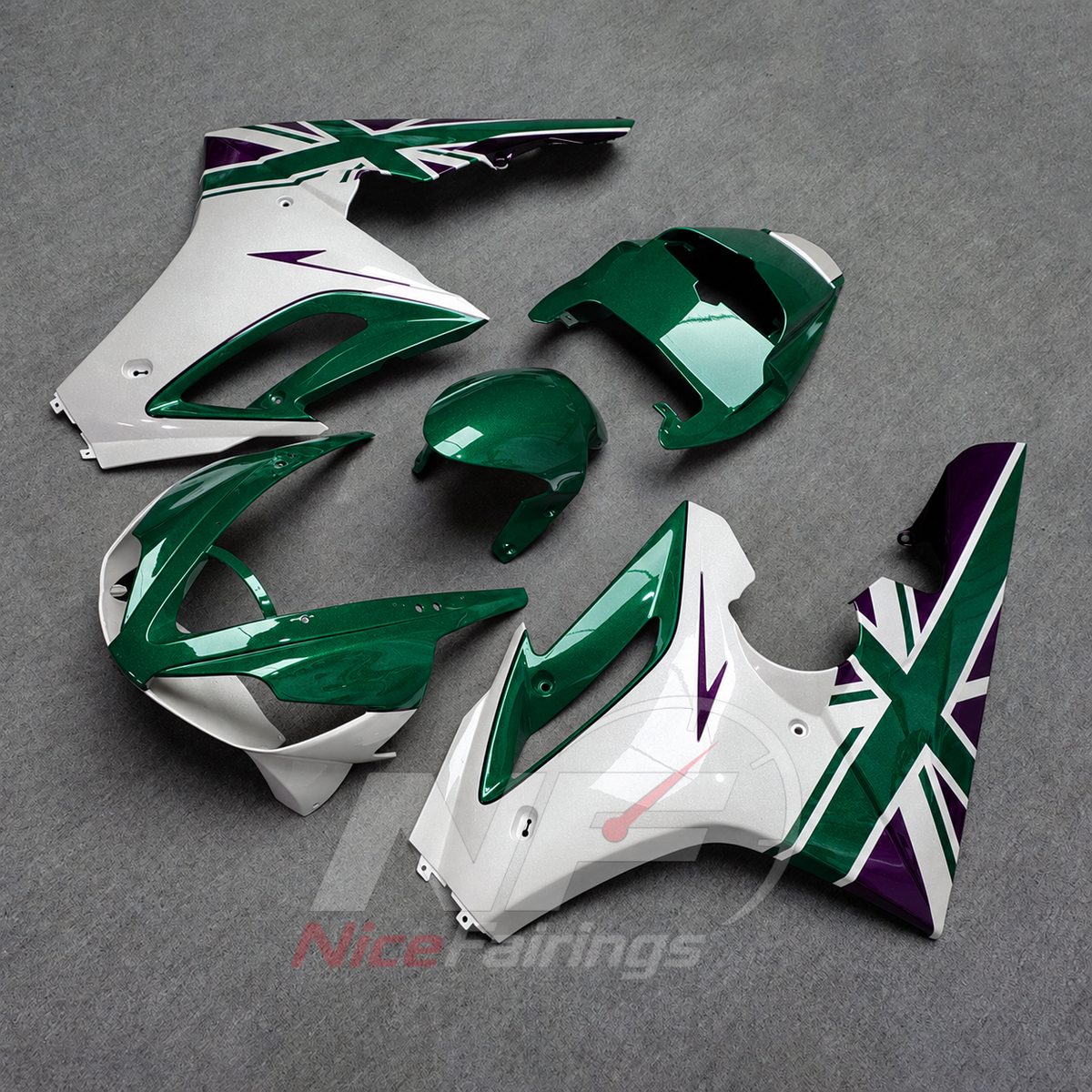Replacement Fairings Fit 2006-2008 TRIUMPH Daytona 675 - ABS Plastic Bodywork - Green White Graphic | NiceFairings - side angle image