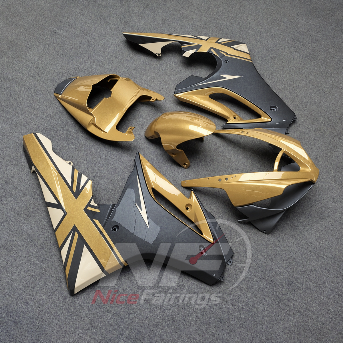 Motorcycle Fairing Kit Fits 2006-2008 TRIUMPH Daytona 675 - ABS Plastic Bodywork - Gold Grey Graphic | NiceFairings - front angle image