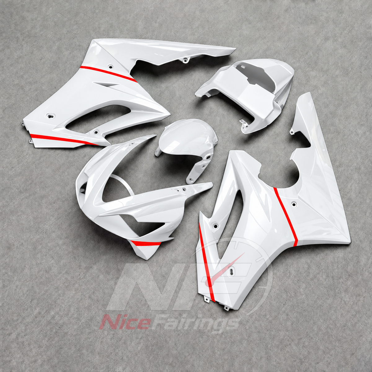 Fairings Kit Fits 2006-2008 TRIUMPH Daytona 675 - ABS Plastic Bodywork - White Red Accent | NiceFairings - side angle image
