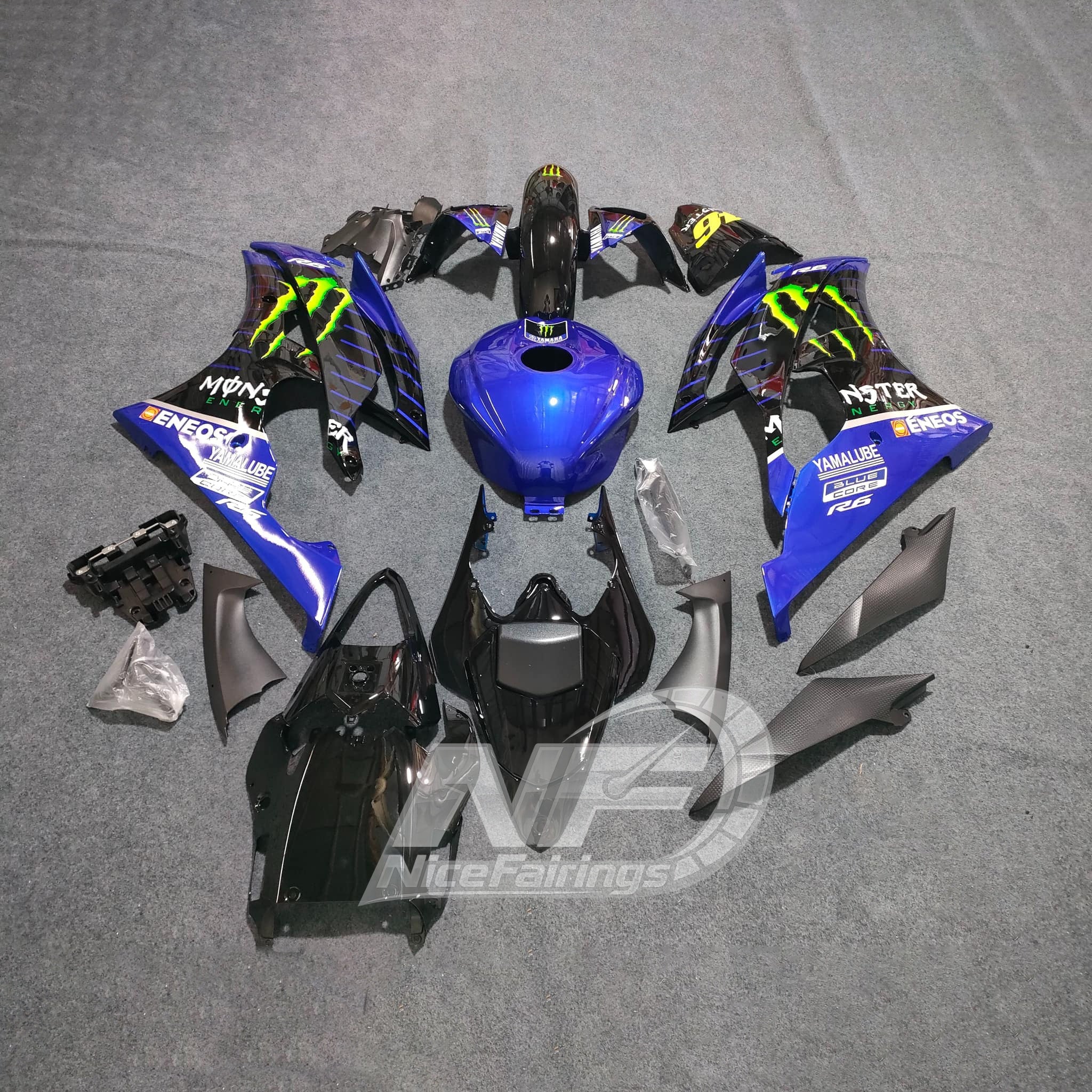 Yamaha R6 2008-2016 ABS fairing kit full layout view