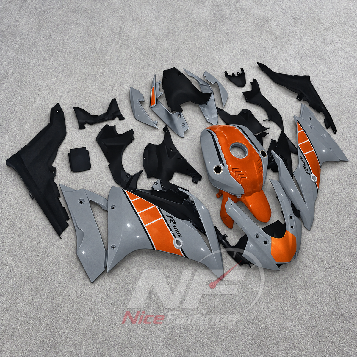 Replacement Fairings Fit 2019-2022 YAMAHA YZF-R125 - ABS Plastic Bodywork - Orange Silver Black | NiceFairings - front angle image