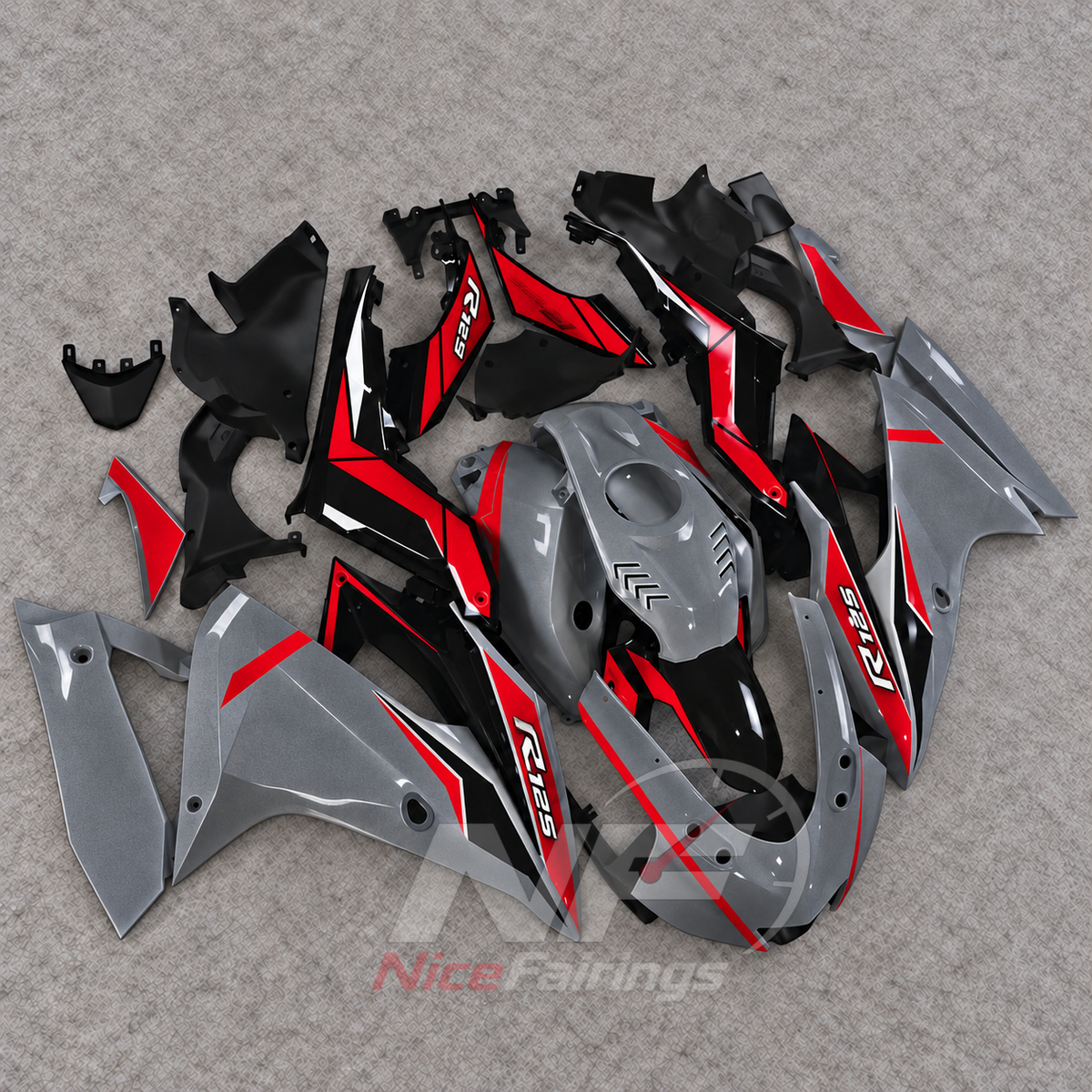 Fairings Kit Fits 2019-2022 YAMAHA YZF-R125 - ABS Plastic Bodywork - Red Gray Black | NiceFairings - front angle image