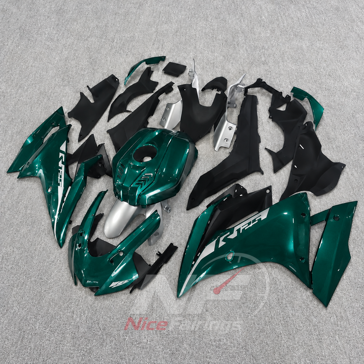 Custom Fairings Fit 2019-2022 YAMAHA YZF-R125 - ABS Plastic Bodywork - Teal Black White | NiceFairings - front angle image