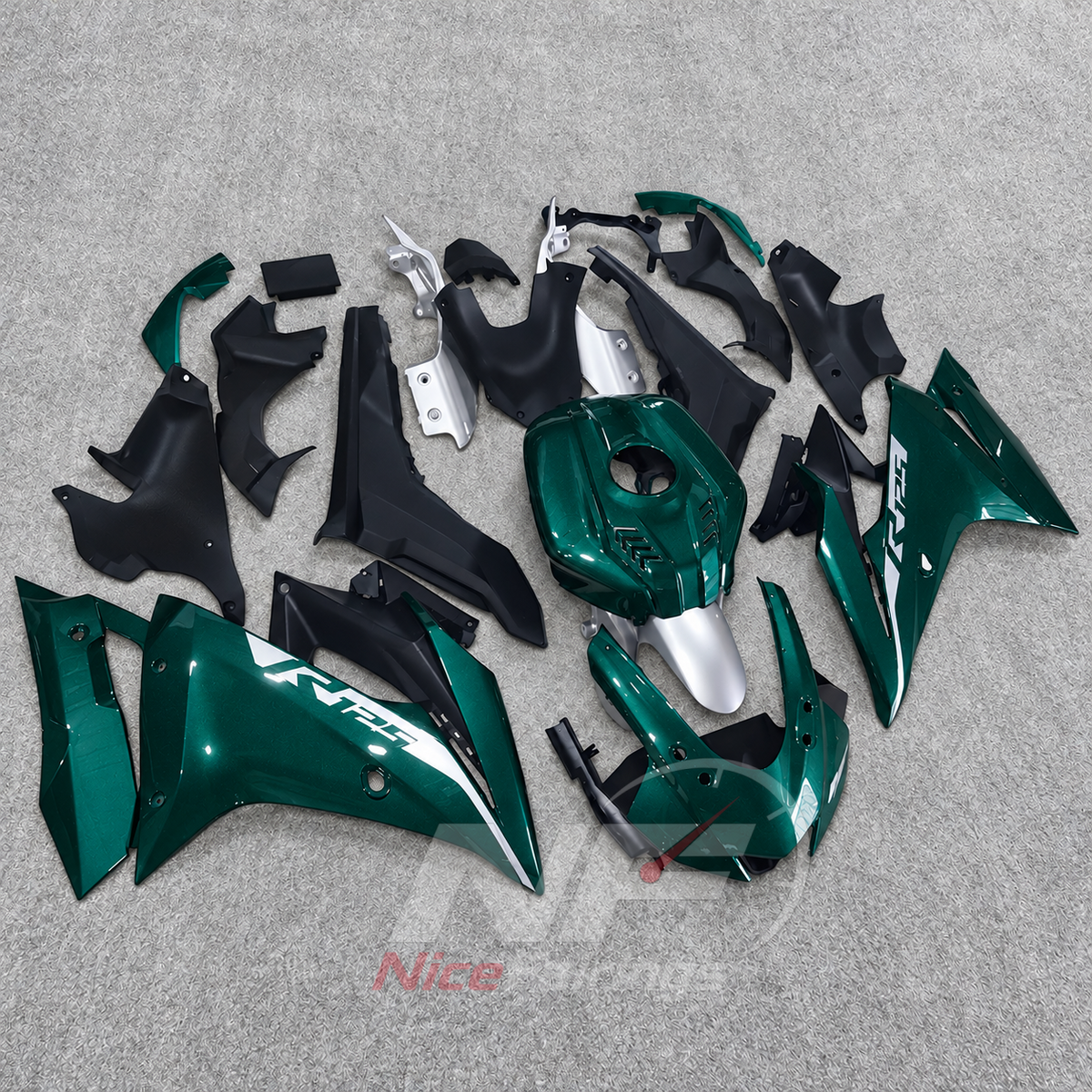 Custom Fairings Fit 2019-2022 YAMAHA YZF-R125 - ABS Plastic Bodywork - Teal Black White | NiceFairings - side angle image