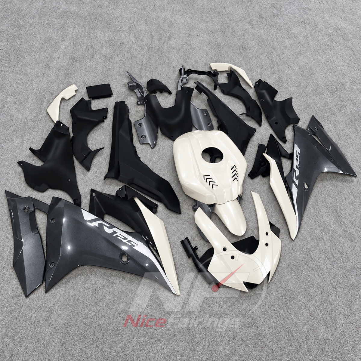 ABS Plastic Fairing Kit Fits 2019-2022 YAMAHA YZF-R125 - Bodywork - White Gray Black | NiceFairings - front angle image